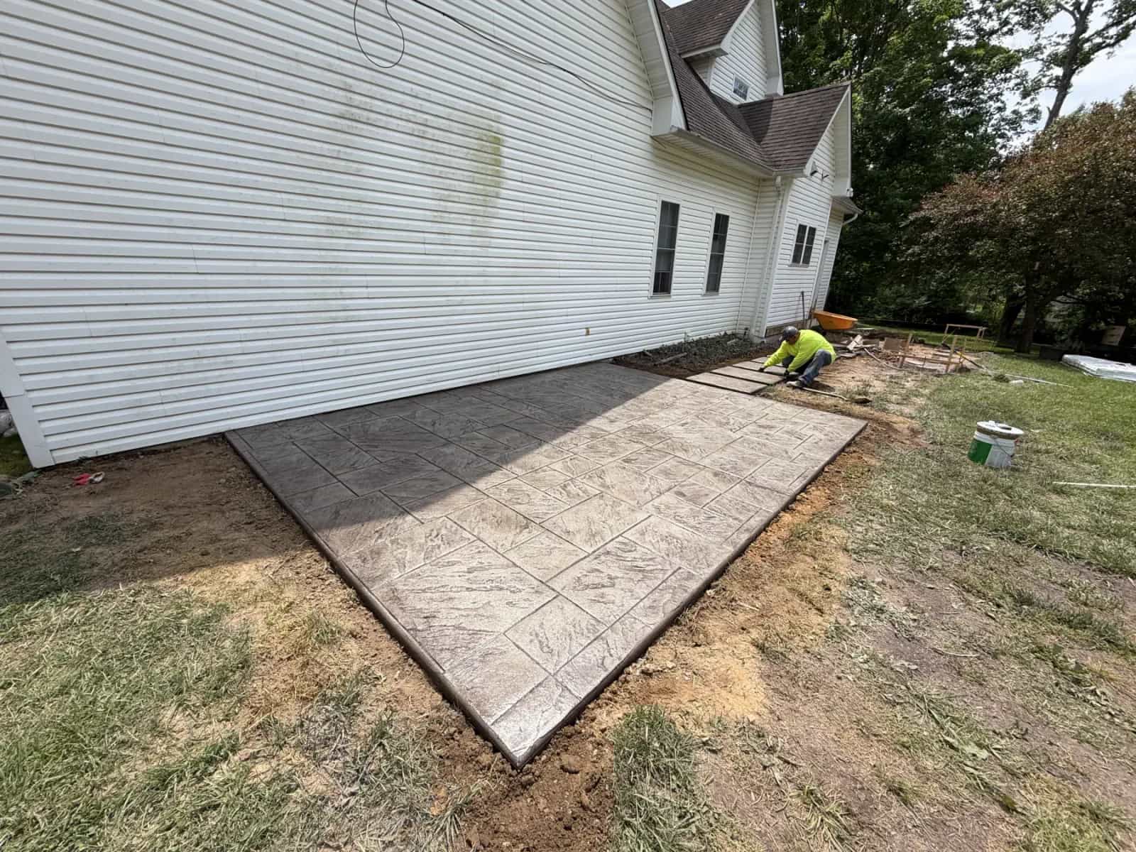 Sealed stamped concrete patio and matching step sidewalk in Culpeper VA