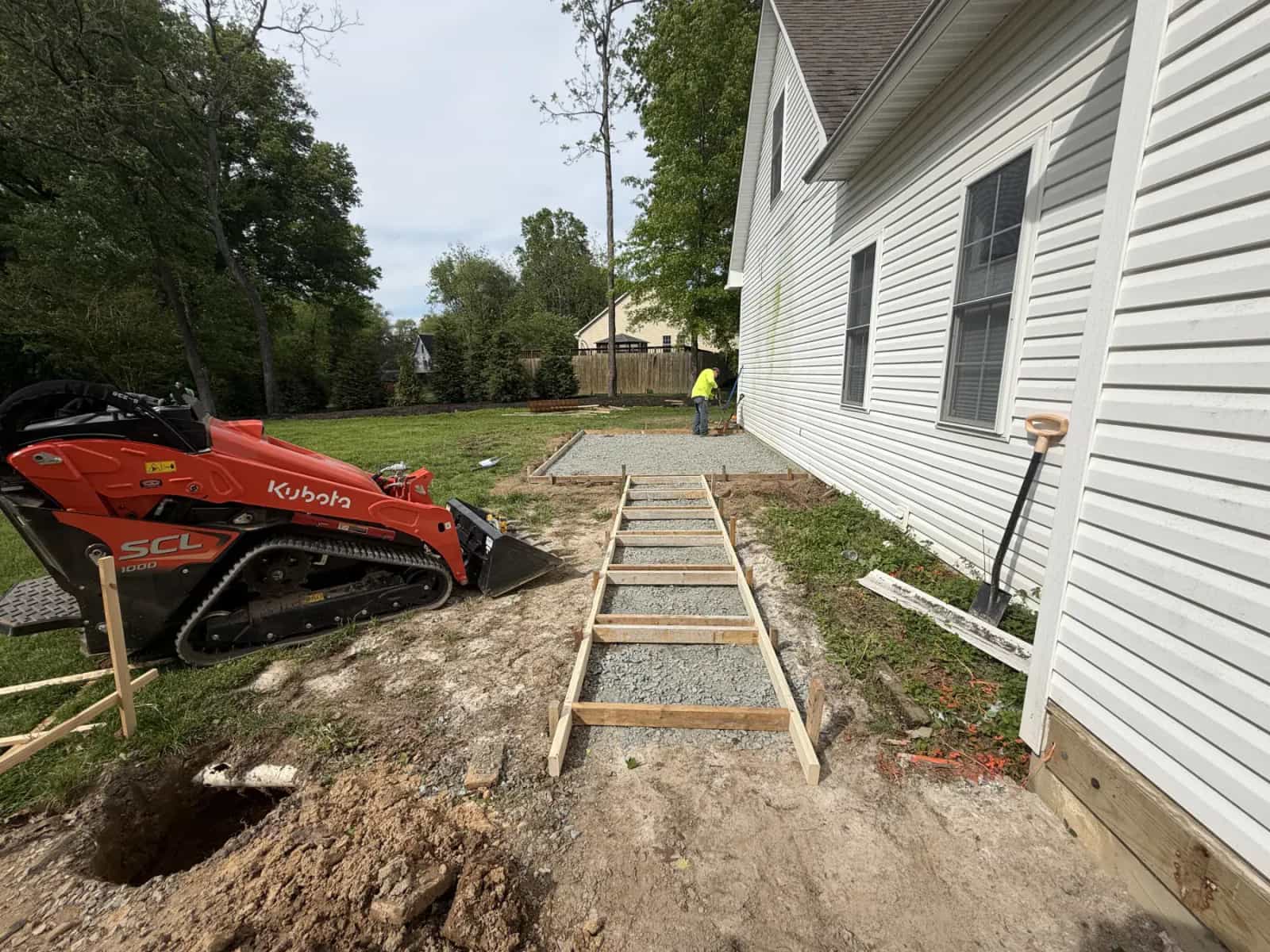 Step sidewalk formwork for a stamped concrete patio project in Culpeper VA