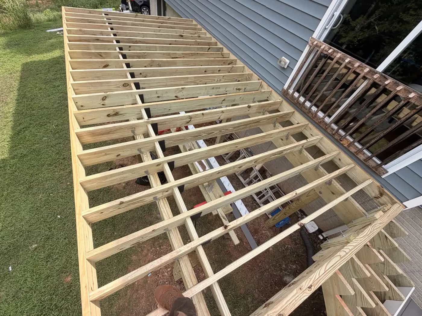 10x20 elevated deck framing before Trex Pebble Beach boards and RainGuard installation in Culpeper VA