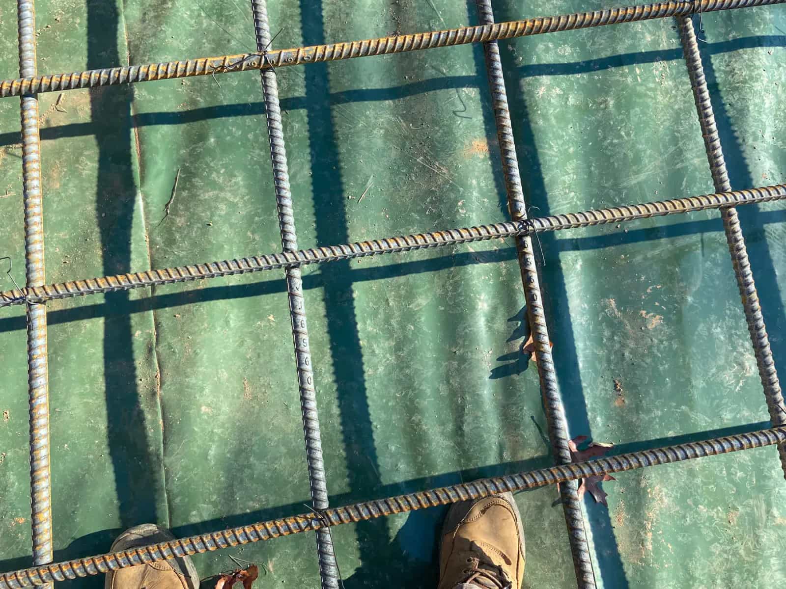 Close-up of rebar reinforcement grid before concrete placement