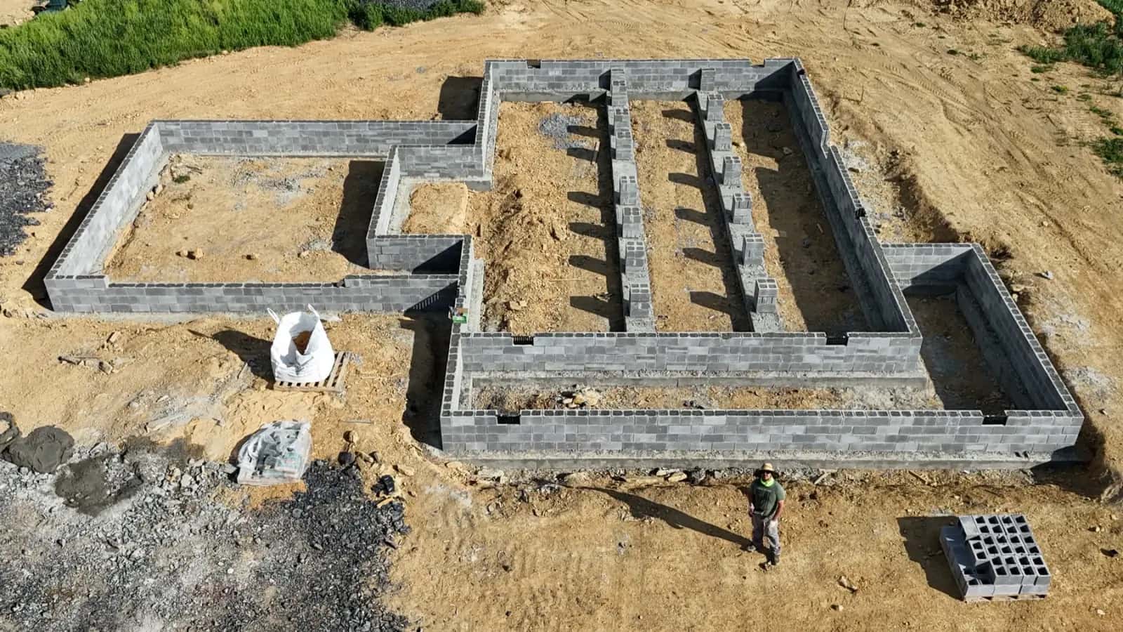 Foundation footing layout and formwork prepared on a residential site