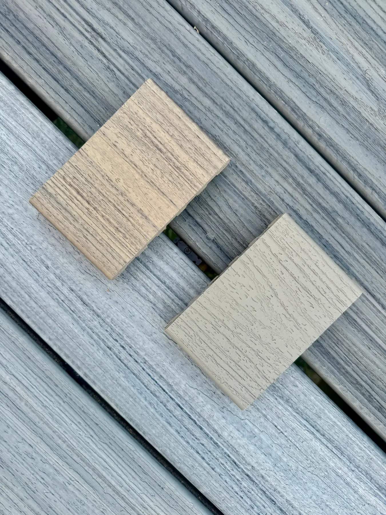 Composite deck sample boards for Trex deck material selection