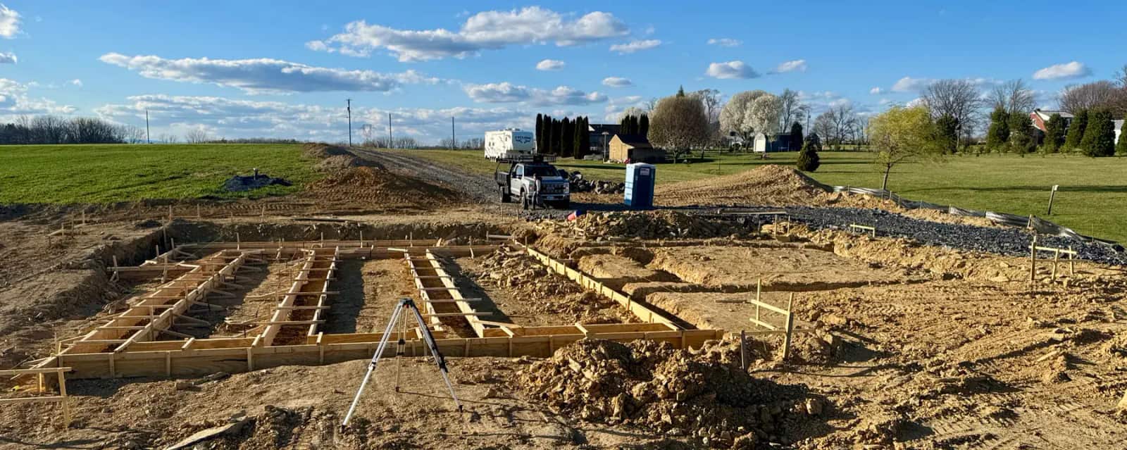 Foundation footing layout and formwork prepared on a residential site