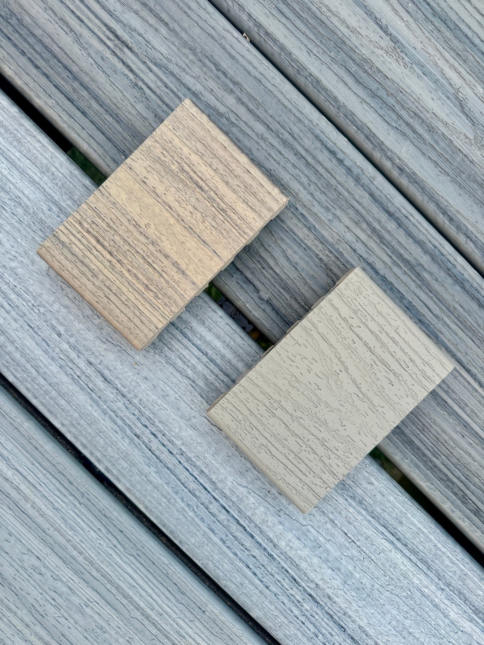 Composite decking sample swatches for material and color selection
