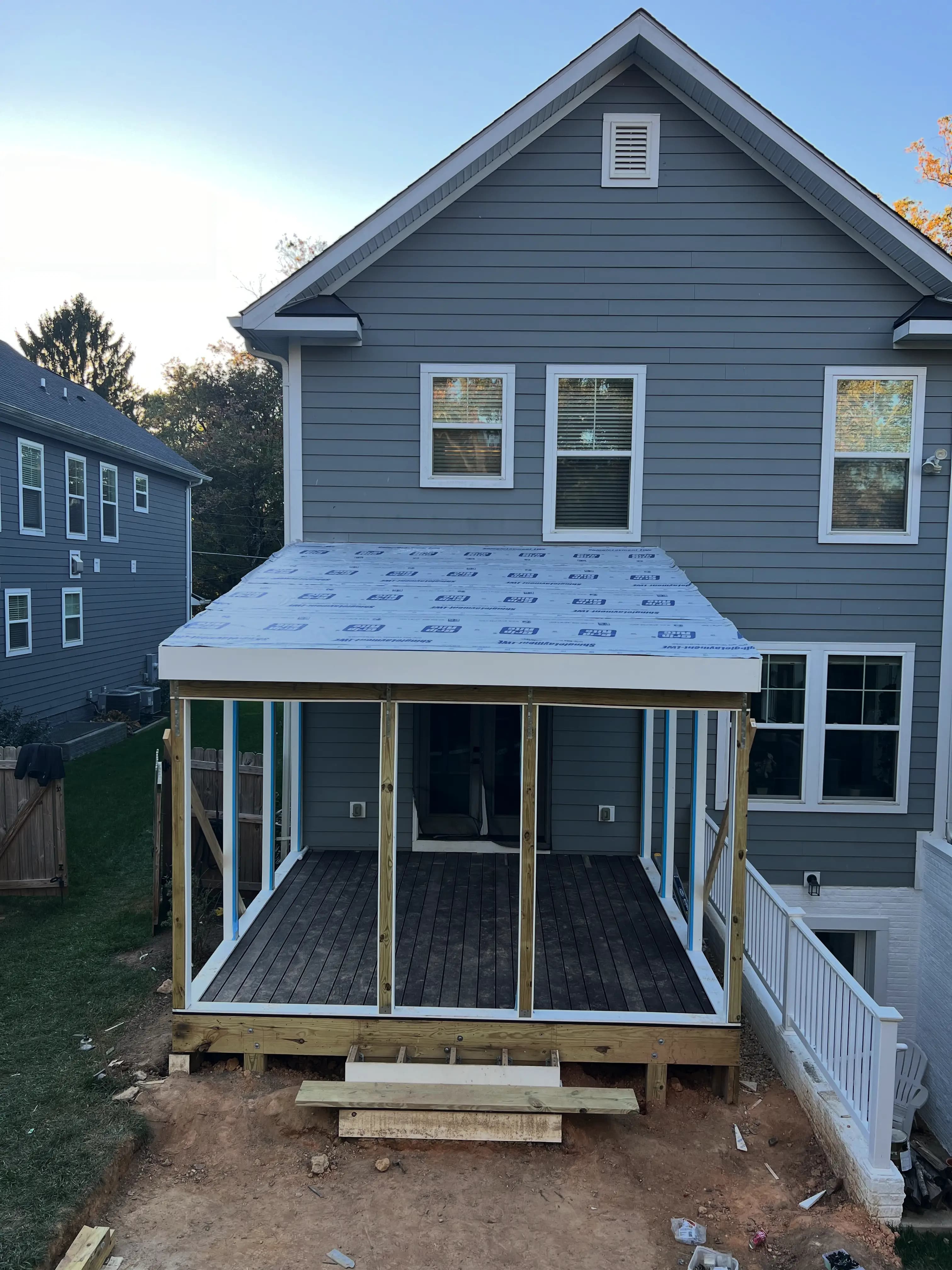 Screened porch roof and framing progress