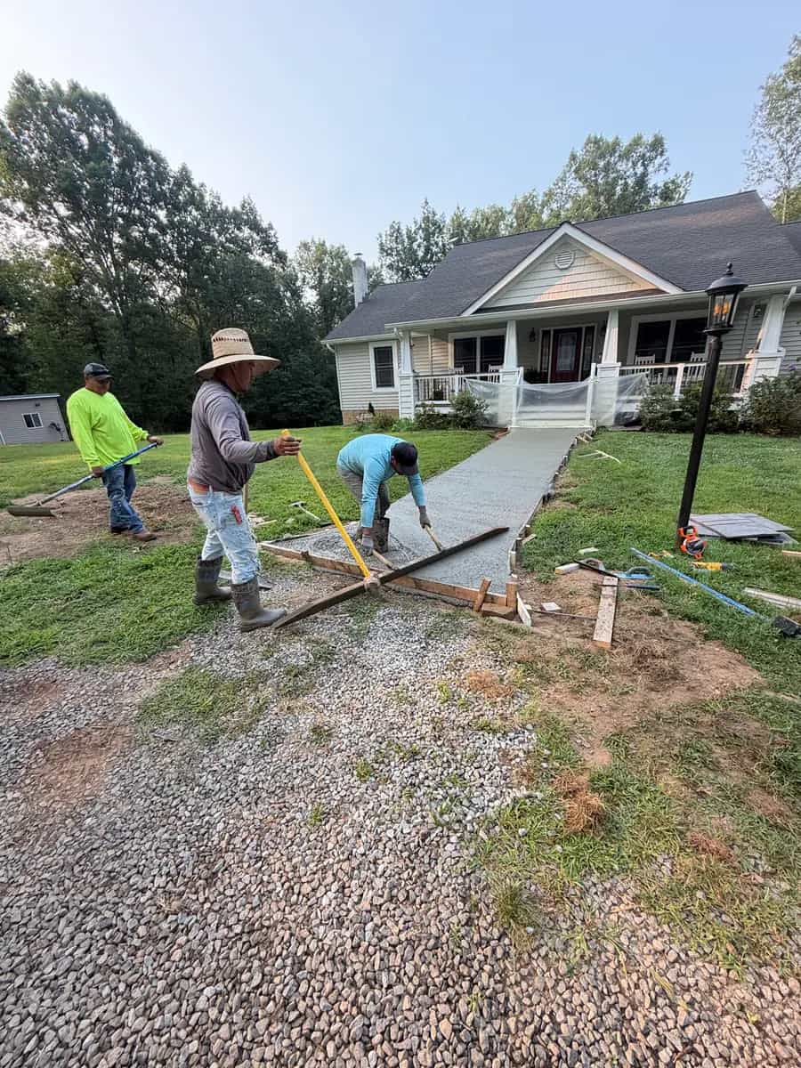 Battlefield Services crew forming a residential stamped concrete sidewalk in Culpeper VA