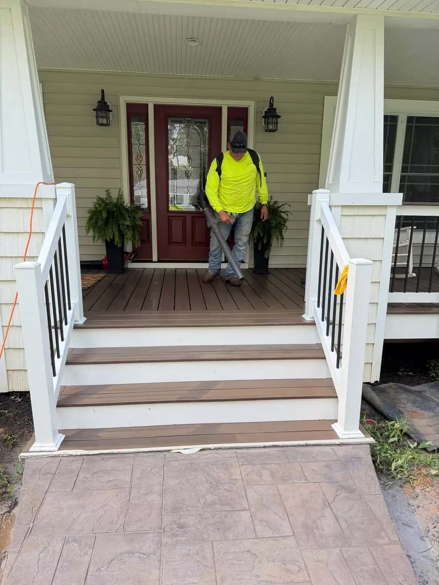 Finished stamped concrete sidewalk leading to a front porch in Culpeper VA