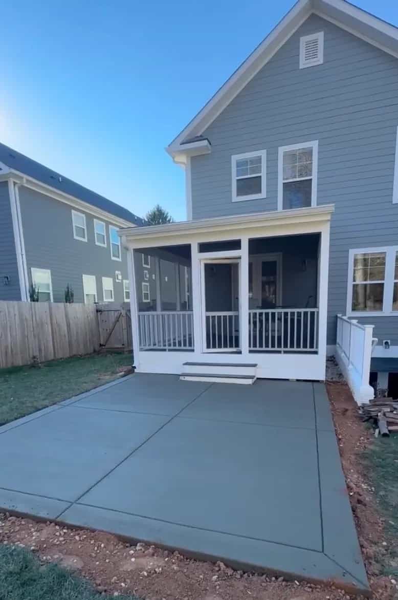 Finished screened porch with connected concrete patio in Culpeper VA