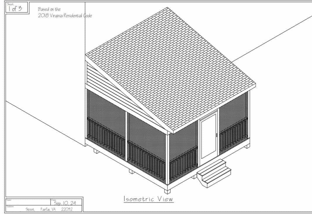 Screened porch design plan showing layout and structural framing